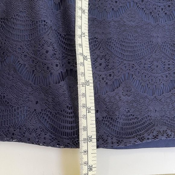 Fossil Penny Lace Dress M Bohemian Cap Sleeve V-Neck Elastic Waist Scallop Navy - Picture 11 of 11